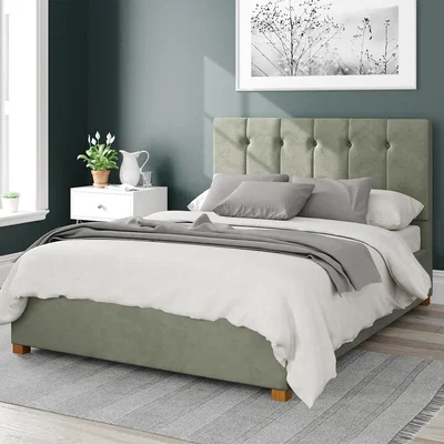 La Redoute Hepburn Plush Velvet Storage Ottoman Bed with Vertical Buttoned Upholstered Headboard