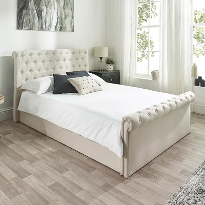 La Redoute Chesterfield Linen Storage Ottoman Bed with Scroll Top