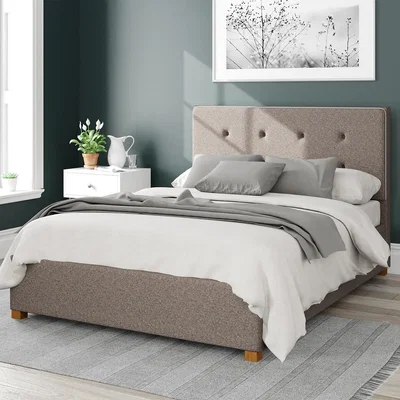 La Redoute Presley Herringbone Twill Storage Ottoman Bed with Studded Upholstered Headboard