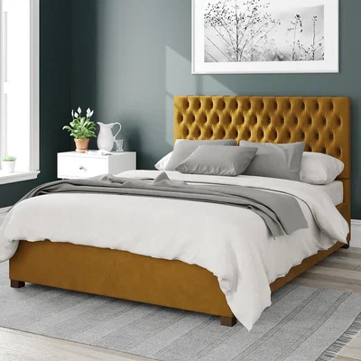La Redoute Monroe Plush Velvet Storage Ottoman Bed with Chesterfield Upholstered Headboard