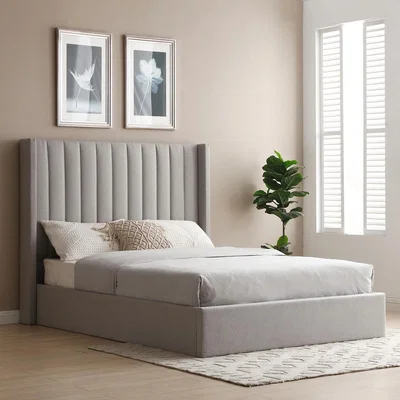 La Redoute Taylor Fluted Wool Headboard Multi-Lift Ottoman Storage Bed