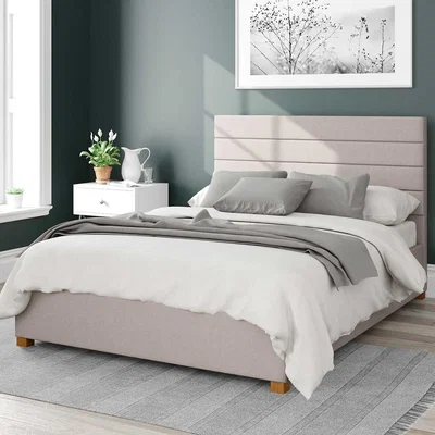 La Redoute Kelly Linen Storage Ottoman Bed with Modern Horizontal Upholstered Headboard