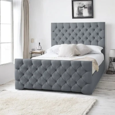 OAT Home Conwy Upholstered Bed Frame, Charcoal Grey Linen / Super King 6ft - 180x200cm / End Lift Ottoman