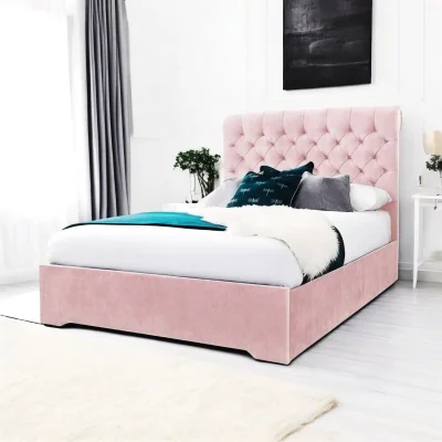 OAT Home Abersoch Upholstered Bed Frame, Pink Blush Velvet / Single 3ft - 90x190cm / End Lift Ottoman