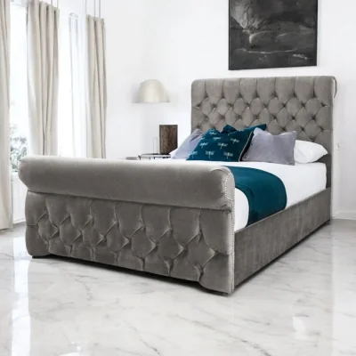 OAT Home Solva Upholstered Bed Frame, Dark Silver Velvet / Single 3ft - 90x190cm / End Lift Ottoman