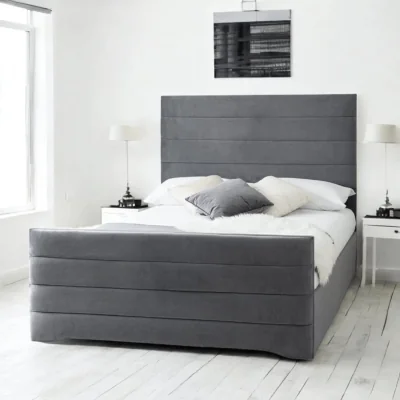OAT Home Pembroke Upholstered Bed Frame, Charcoal Velvet / Small Double 4ft - 120x190cm / End Lift Ottoman