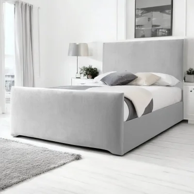 OAT Home Harlech Upholstered Bed Frame, Light Silver Velvet / Double 4ft6 - 135x190cm / End Lift Ottoman