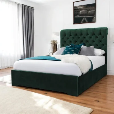 OAT Home Abersoch Upholstered Bed Frame, Forest Green Velvet / King 5ft - 150x200cm / End Lift Ottoman