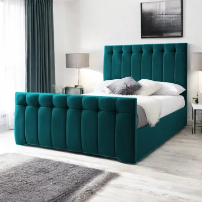 OAT Home Tenby Upholstered Bed Frame, Teal Velvet / King 5ft - 150x200cm / End Lift Ottoman