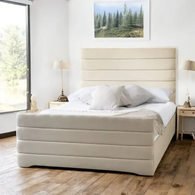 OAT Home Pembroke Upholstered Bed Frame, Stone Linen / Super King 6ft - 180x200cm / End Lift Ottoman