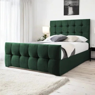 OAT Home Narberth Upholstered Bed Frame, Forest Green Velvet / Single 3ft - 90x190cm / End Lift Ottoman