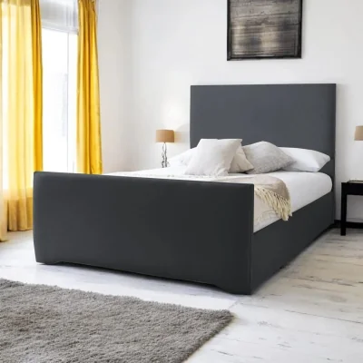 OAT Home Harlech Upholstered Bed Frame, Charcoal Grey Linen / Super King 6ft - 180x200cm / End Lift Ottoman