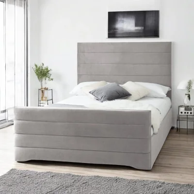 OAT Home Pembroke Upholstered Bed Frame, Dark Silver Velvet / Double 4ft6 - 135x190cm / End Lift Ottoman