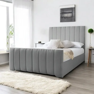 OAT Home Bala Upholstered Bed Frame, Light Grey Linen / Super King 6ft - 180x200cm / End Lift Ottoman