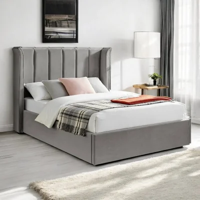 OAT Home Audlem Upholstered Ottoman Storage Bed Frame, Silver / Double 4ft6 - 135x190cm