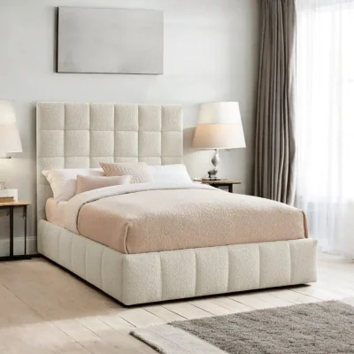OAT Home Neston Boucle Fabric Ottoman Storage Bed, Ivory / King 5ft - 150x200cm