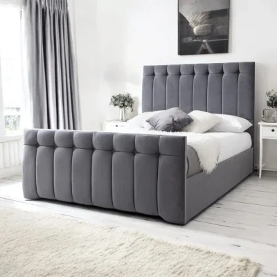 OAT Home Tenby Upholstered Bed Frame, Charcoal Velvet / Single 3ft - 90x190cm / End Lift Ottoman