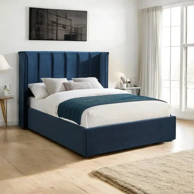 OAT Home Audlem Upholstered Ottoman Storage Bed Frame, Navy Blue / Double 4ft6 - 135x190cm