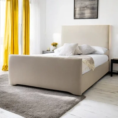 OAT Home Harlech Upholstered Bed Frame, Stone Linen / Small Double 4ft - 120x190cm / End Lift Ottoman