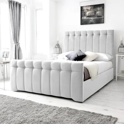 OAT Home Tenby Upholstered Bed Frame, Light Silver Velvet / Small Double 4ft - 120x190cm / End Lift Ottoman