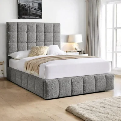OAT Home Neston Boucle Fabric Ottoman Storage Bed, Grey / Double 4ft6 - 135x190cm