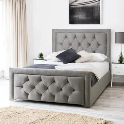 OAT Home Llanberis Upholstered Bed Frame, Dark Silver Velvet / King 5ft - 150x200cm / End Lift Ottoman