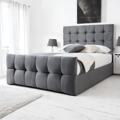 OAT Home Narberth Upholstered Bed Frame, Charcoal Velvet / Small Double 4ft - 120x190cm / End Lift Ottoman