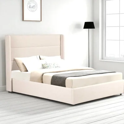 OAT Home Wilmslow Upholstered Winged Ottoman Storage Bed, Natural / King 5ft - 150x200cm