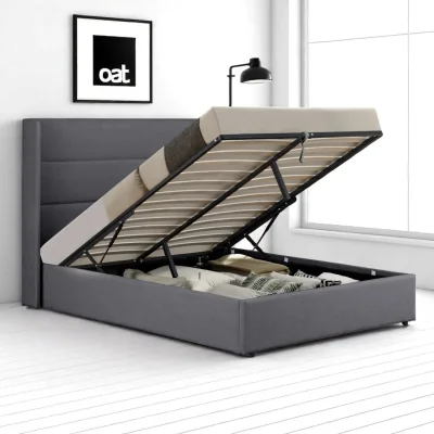 OAT Home Wilmslow Upholstered Winged Ottoman Storage Bed, Charcoal / Double 4ft6 - 135x190cm