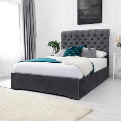 OAT Home Abersoch Upholstered Bed Frame, Charcoal Velvet / Super King 6ft - 180x200cm / End Lift Ottoman
