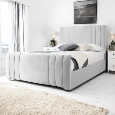 OAT Home Newport Upholstered Bed Frame, Light Silver Velvet / Double 4ft6 - 135x190cm / End Lift Ottoman
