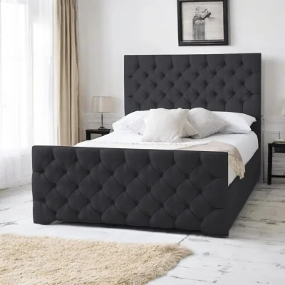 OAT Home Conwy Upholstered Bed Frame, Black Linen / Single 3ft - 90x190cm / End Lift Ottoman