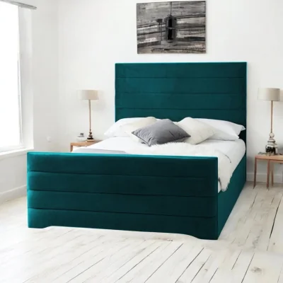 OAT Home Pembroke Upholstered Bed Frame, Teal Velvet / King 5ft - 150x200cm / End Lift Ottoman