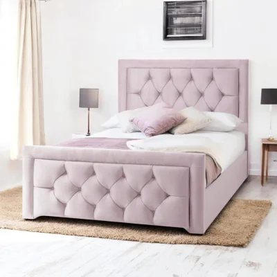 OAT Home Llanberis Upholstered Bed Frame, Pink Blush Velvet / Single 3ft - 90x190cm / End Lift Ottoman