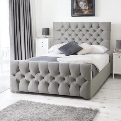 OAT Home Conwy Upholstered Bed Frame, Dark Silver Velvet / King 5ft - 150x200cm / End Lift Ottoman