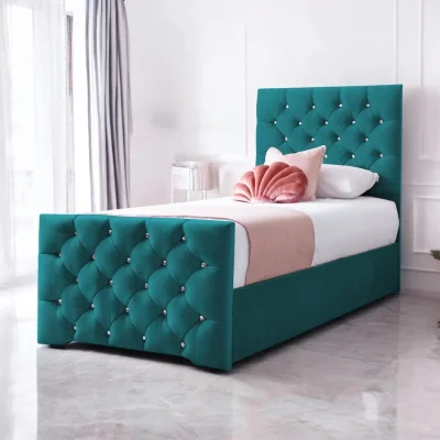 OAT Home Freya Upholstered Bed Frame, Teal Velvet / Single 3ft - 90x190cm / End Lift Ottoman