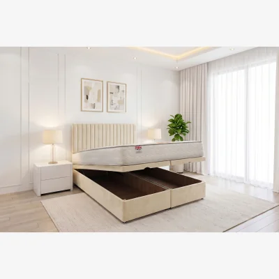 The Range Emily Ottoman Bed Pink Plush 6FT With Mattress & 24"Headboard - Super King - Cream / Double