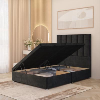 The Range Austin Plush Velvet Solid Wood Ottoman Bed Side Opening Floor Standing Headboard - Black / Single