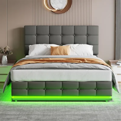 The Range NECHE Ottoman Double Bed with LED Lighting - Grey