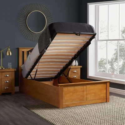 The Range Single Ottoman Bed and Mattress Bundle Wood Phoenix Nebula 90cm 3ft - Oak