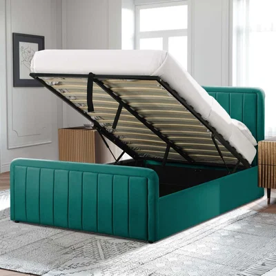 The Range Brushed Velvet Ottoman Bed Frame - Green / King