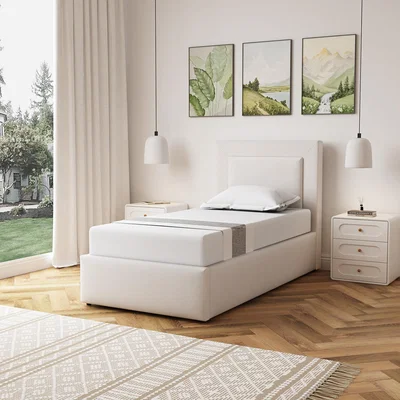 The Range Weston Fabric 90cm Single Ottoman Bed Frame - Beige - Beige