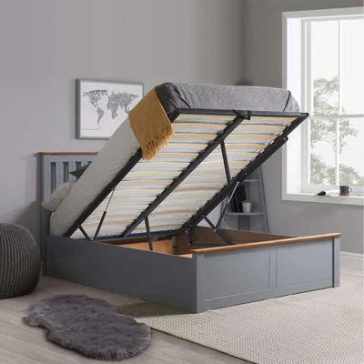 The Range King Ottoman Bed and Mattress Bundle Wood Phoenix Nebula 150cm 5ft - Stone Grey