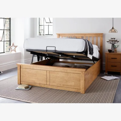 The Range Oak Finish Double Ottoman Bed  with High Footend