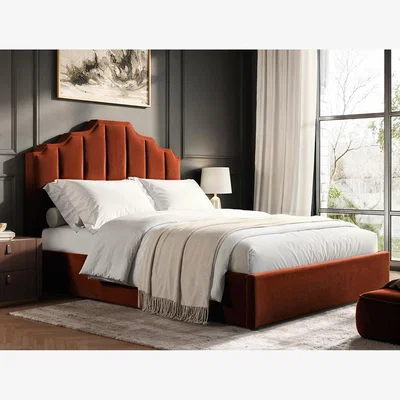The Range Margot Orange Velvet Ottoman Bed - Burnt Orange