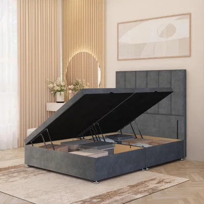 The Range Austin Plush Velvet Solid Wood Ottoman Bed Side Opening Floor Standing Headboard - Silver / Small Single