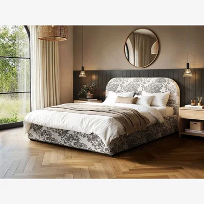 The Range Alba Tree Print Ottoman Bed Beige Chenille - Beige