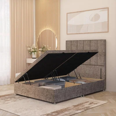The Range Austin Tweed Fabric Solid Wood Ottoman Bed Side Opening Floor Standing Headboard - Coffee / King