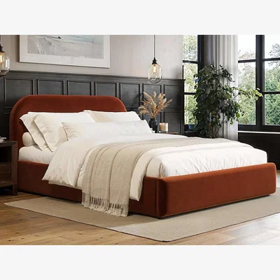The Range Alba Burnt Orange Velvet Ottoman Bed - Burnt Orange