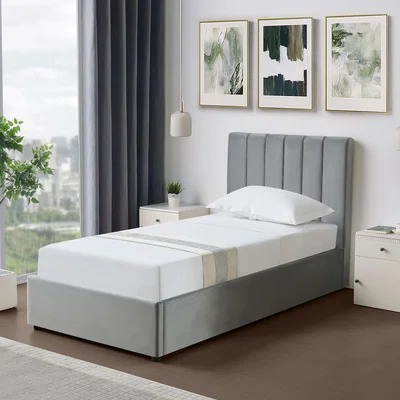 The Range Corwin Grey Velvet Ottoman Storage Bed Frame - 4 Sizes Available - Grey / 90cm Single Ottoman Bed Frame